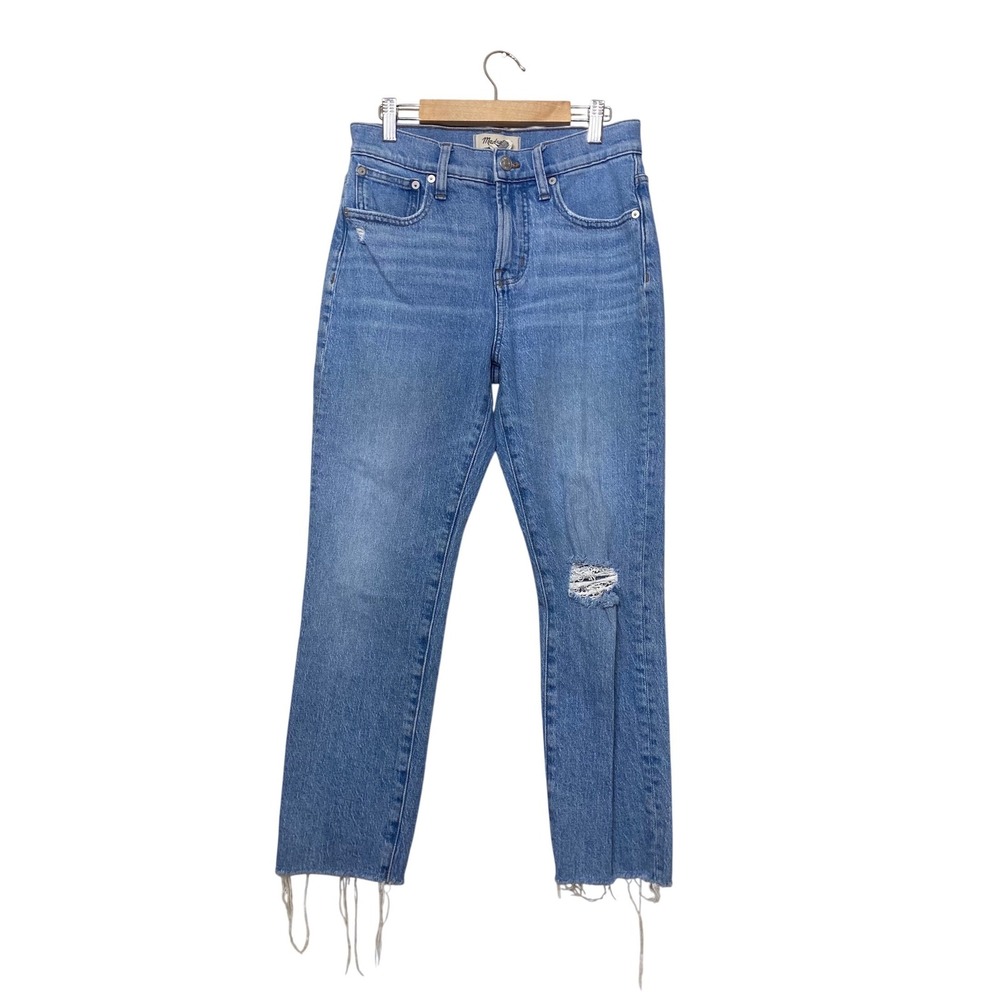 Madewell The Perfect Vintage Jean 26P Petite Distressed Hem Blue Straight Leg